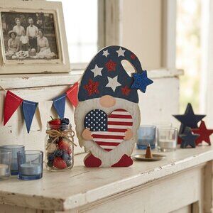 4th of July Gnome with Heart Patriotic Table Decoration Holiday Home Decor Gift